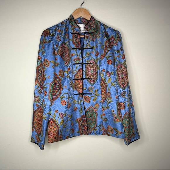 Adrianna Papell Safe Silk Mandarin Jacket Blue 6 NWOT - Picture 7 of 8